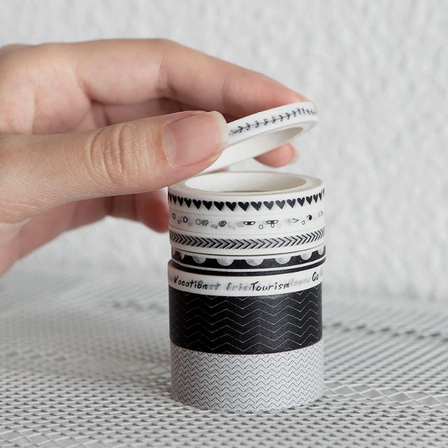 Washi tape băng dính trang trí đen trắng họa tiết