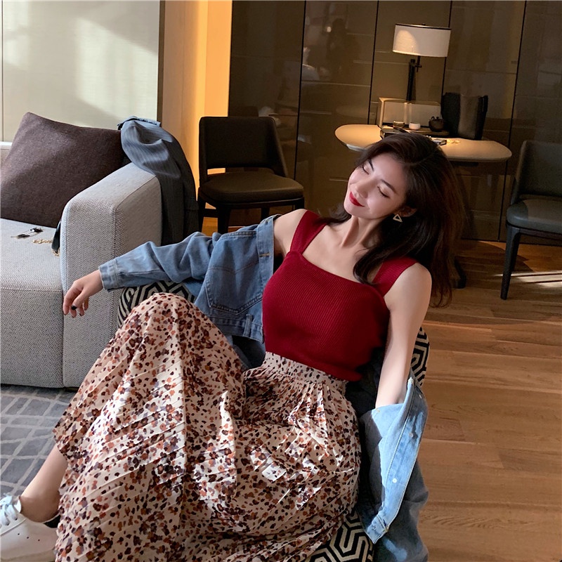 SUXI Áo Dệt Kim Hai Dây Màu Sắc Thời Trang Mùa Hè Dễ Phối Đồ Cho Nữ