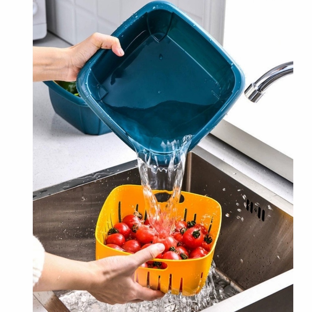 Bộ chậu rổ nhựa có nắp đậy 3 trong 1 đa năng, tiện lợi (24x24cm)