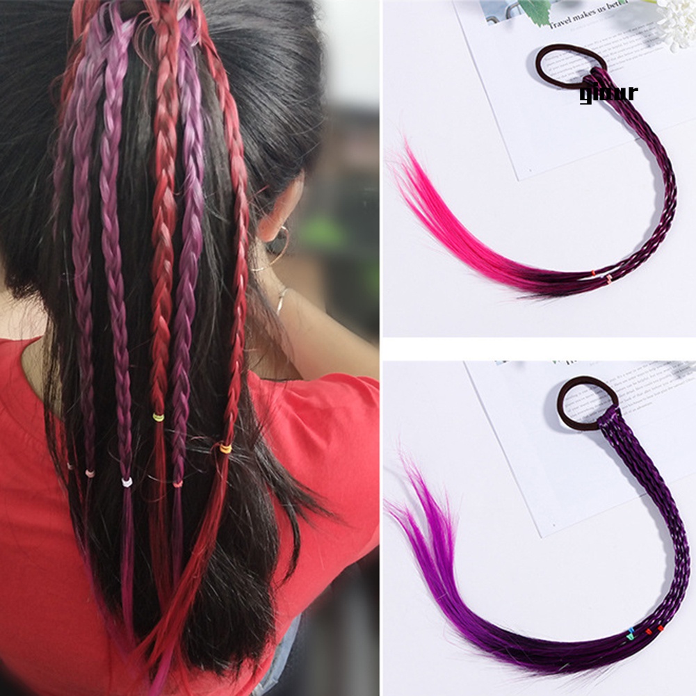 Dây buộc tóc đuôi ngựa dạng tóc giả bện co giãn cho bé gái