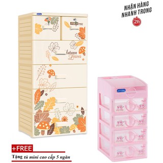 TỦ NHỰA DUY TÂN MINA KEM VÀNG MỚI 2019- 5 TẦNG- TẶNG KÈM TỦ MINI CAO CẤP 5 NGĂN
