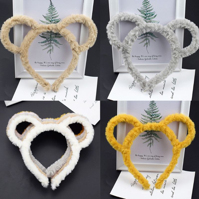 Băng Đô Phối Lông Dày Dặn Màu Kẹo Hình Tai Gấu / Chuột Dễ Thương Cho Nữ