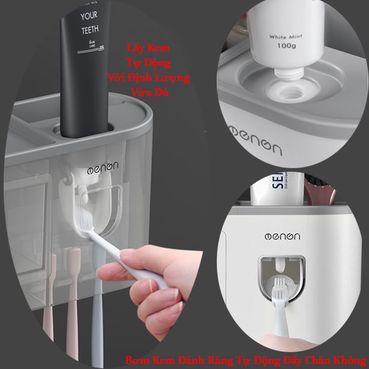 Nhả Kem Đánh Răng OENON Kèm Cốc Hút Từ Tính Có Nhả Kem Tự Động, Kệ Để Đồ Nhà Tắm (Kệ Dán Nhà Tắm)