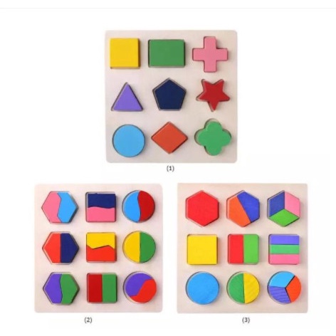 Đồ chơi xếp hình bằng gỗ, bộ 3 bảng ghép hình học, Giáo cụ montessori đồ chơi khoa học.