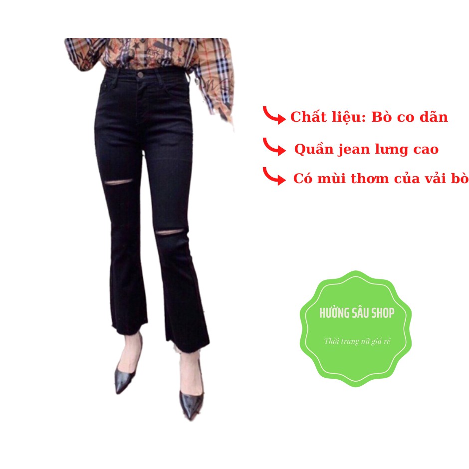 Quần Bò Jeans Ống Loe Rách 🌸 Tặng Kèm Quà🌸 Quần Jean Nữ Chất Bò Co Dãn Lưng Cao ( hàng sẵn) | WebRaoVat - webraovat.net.vn