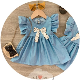 Váy bé gái 👗 👗 👗 váy bò cánh tiên họa tiết nơ chấm bi 👗 👗 👗