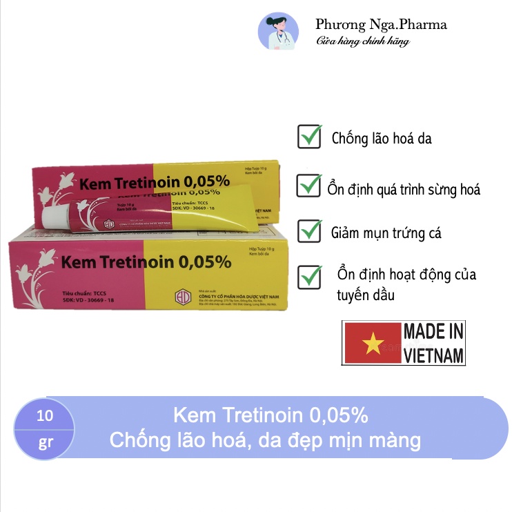 Kem tretinoin 0,05% da đẹp mịn màng tuýp 10g