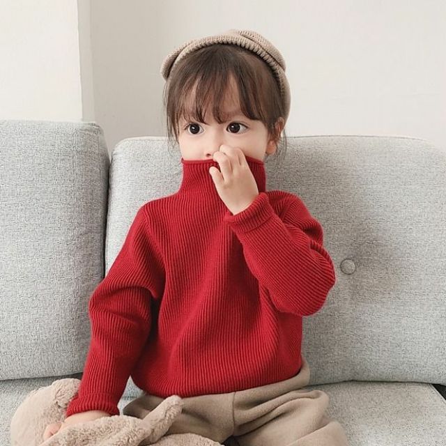Áo len tăm dáng thụng cute, cổ cao cho bé