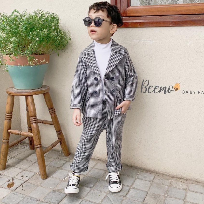 Set Vest dạ bé trai Bee.mo kẻ ziczac