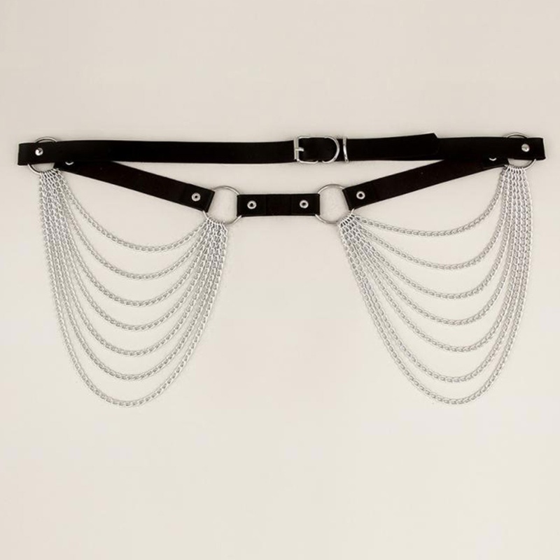 Thắt Lưng Màu Đen Phối Dây Xích Phong Cách Punk Cá Tính