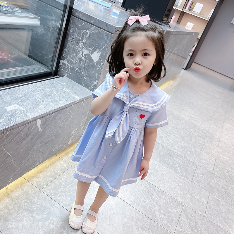 Đầm công chúa tay ngắn cổ thủy thủ chất liệu cotton thời trang mùa hè mới 2022 cho bé gái