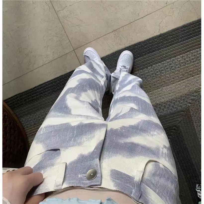 Jiashucheng Hàng Có Sẵn Quần Jean Dáng Suông Rộng Màu Nhuộm Phong Cách Bốn Mùa Cho Nữ Giới Có Size Lớn