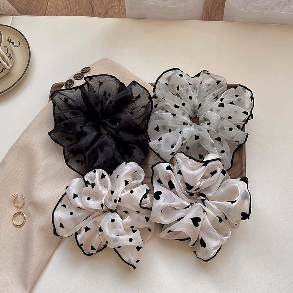 Dây Cột Tóc Organza 15H Họa Tiết Trái Tim / Bướm / Chấm Bi Đơn Giản Dễ Thương Cho Nữ