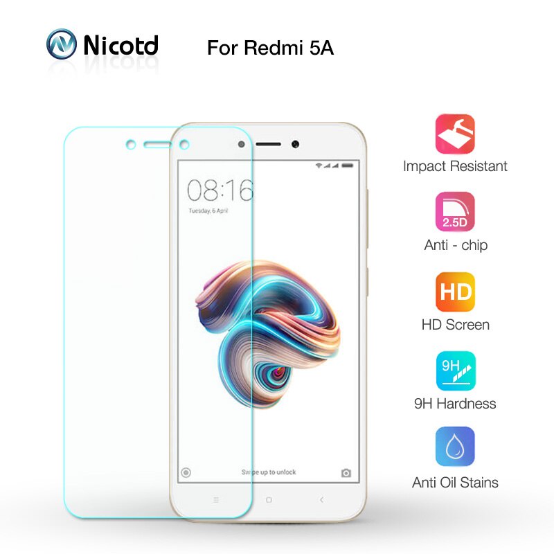 Nicotd 2.5D Premium Tempered Glass For Xiaomi Redmi 5A 5.0 inch Screen Protector Toughened protective film for Redmi 5A 5a Glass