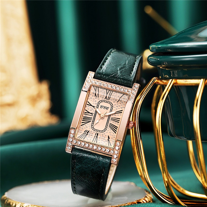 Đồng Hồ Mặt Chữ Nhật Dây Da Thời Trang Cho Nữ