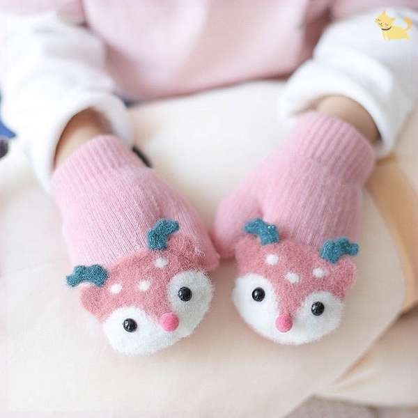 Găng Tay Đan Len Họa Tiết Khủng Long Hoạt Hình Dễ Thương Cho Bé 1-3 Tuổi