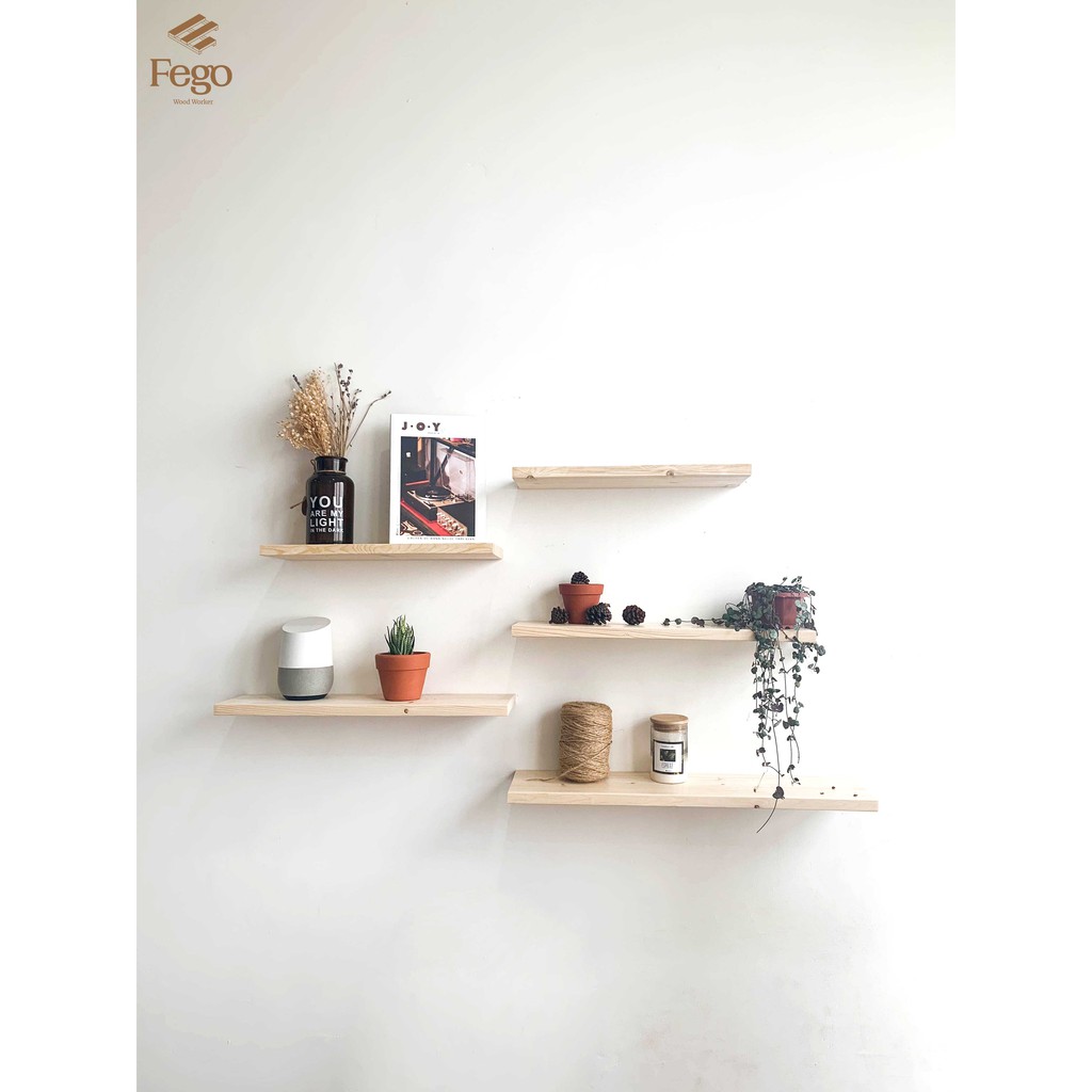 Bộ kệ gỗ treo tường thanh ngang rộng 15cm FEGO/ Giá gắn tường decor trang trí nhà cửa bền đẹp