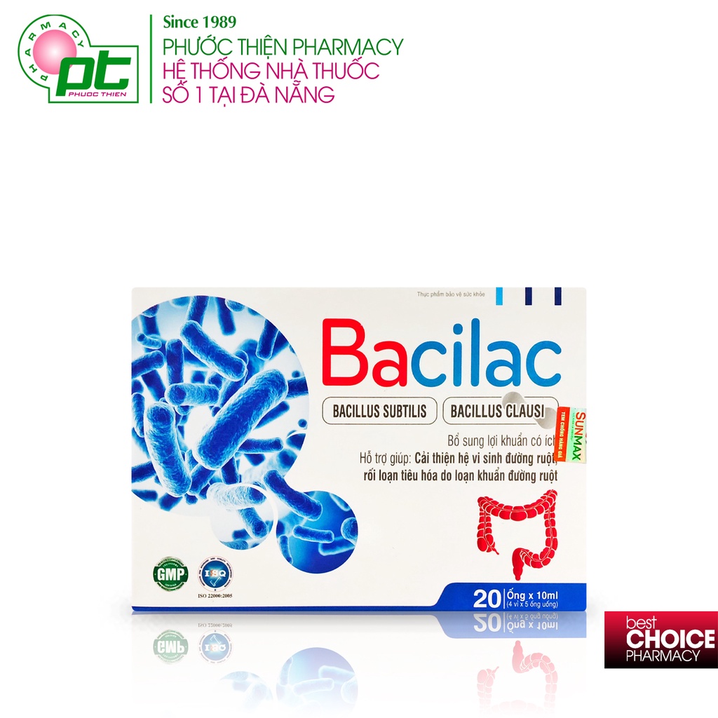 Men ống vi sinh kẽm hỗ trợ tiêu hóa cho trẻ em và người lớn BACILAC Hộp 20 Ống - Bacillus clausi phuocthien