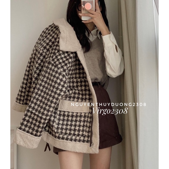 ÁO KHOÁC DẠ GINGHAM LÓT LÔNG CỪU HÀNG QUẢNG CHÂU