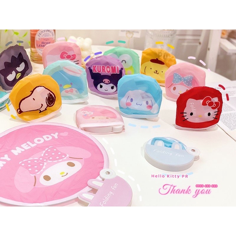 Quạt vải cầm tay bỏ túi Hello Kitty - Doremon Doraemon