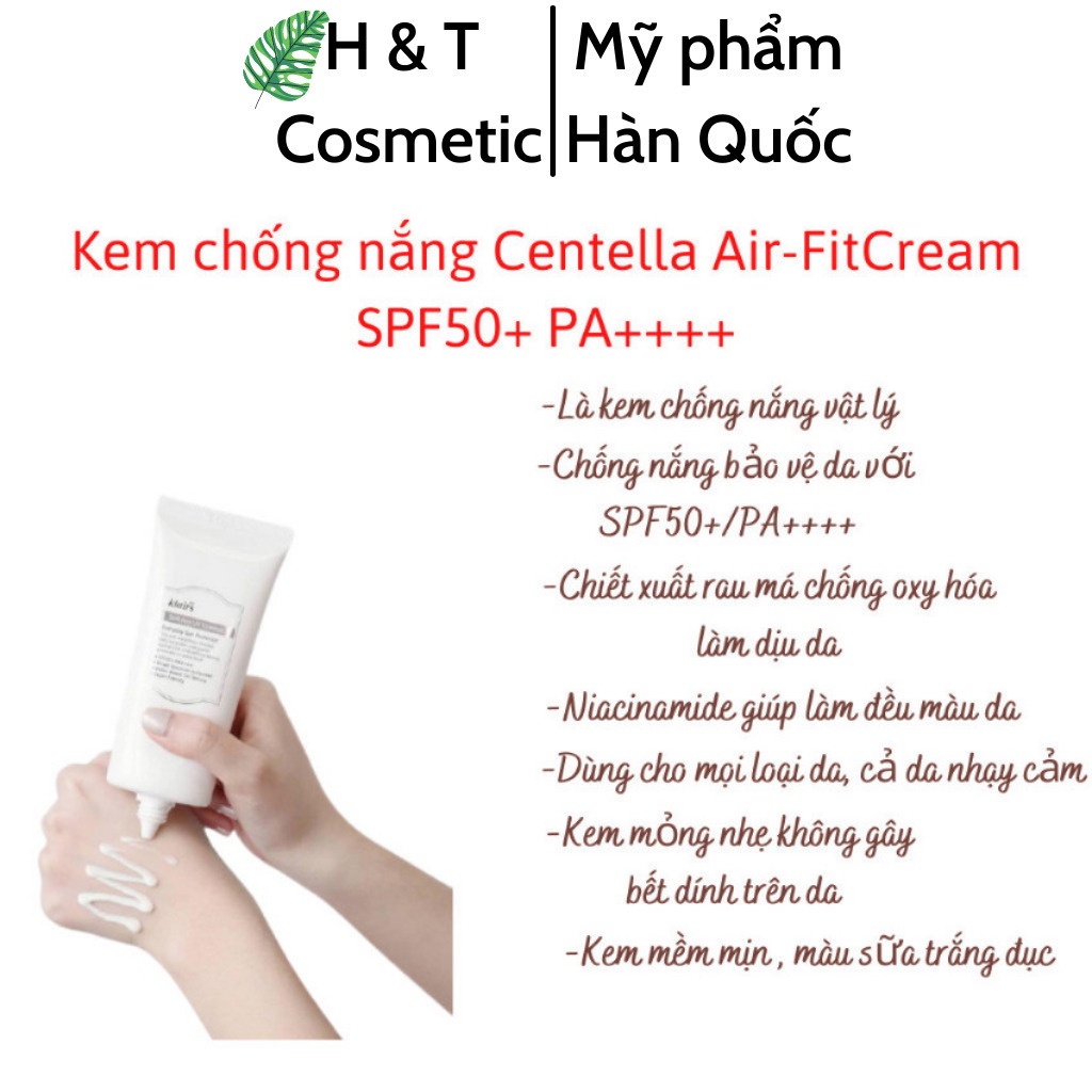 Kem chống nắng Centella dưỡng da 50ml dành cho da dầu da nhạy cảm Hàn Quốc chiết xất rau má