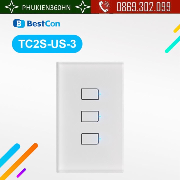 [Mã 155ELSALE giảm 7% đơn 300K] Công Tắc Gắn Tường Thông Minh Broadlink Bestcon Tc2S 3 Gang US Tiêu Chuẩn