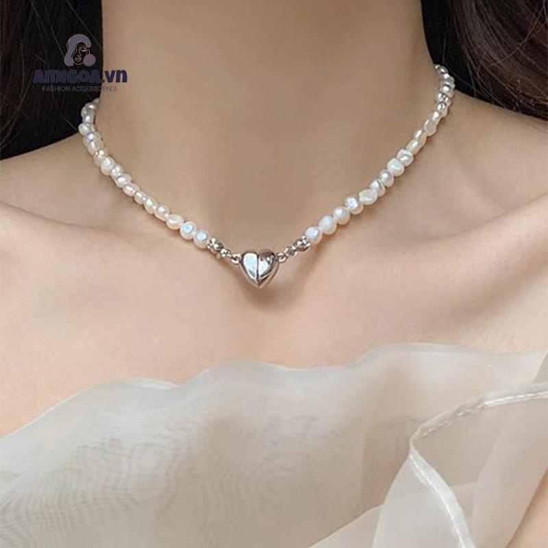 ✨✨Vòng cổ Đính Ngọc Trai Hình Trái Tim Sang Trọng Phong Cách Hàn Quốc