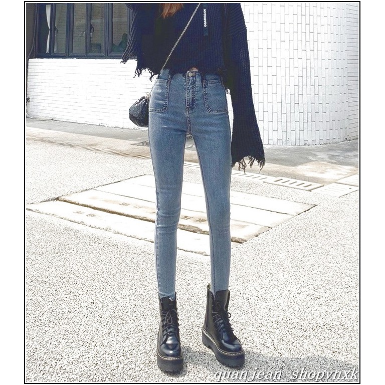 Quần jean nữ 1 CÚC + 2 TÚI KIỂU VUÔNG BẦU lưng cao qua rốn MS126-6
