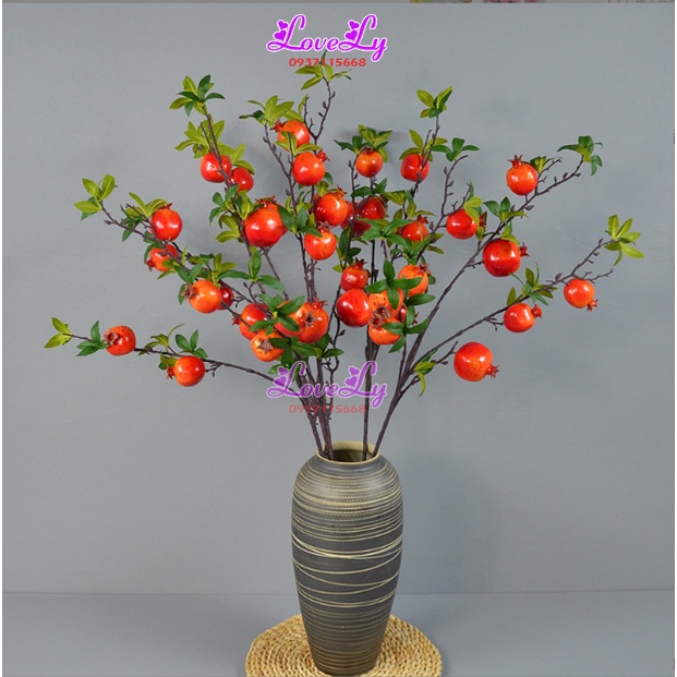 Hoa Giả - Cành Lựu giả 7 trái cành dài 90cm trang trí Tết nhà cửa sang trọng hút tài lộc