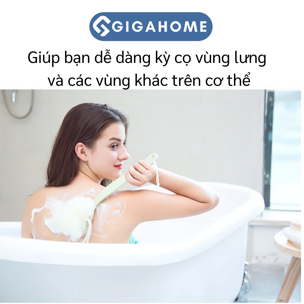 Cây Bông Tắm Chà Lưng 2 Đầu Bông Vải Lưới Và Lông Bàn Chải GIGAHOME Cán Dài 4654