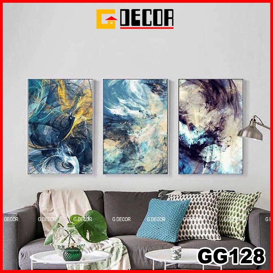 Tranh treo tường canvas 3 bức phong cách hiện đại Bắc Âu 128, tranh decor trang trí phòng khách, phòng ngủ, phòng ăn