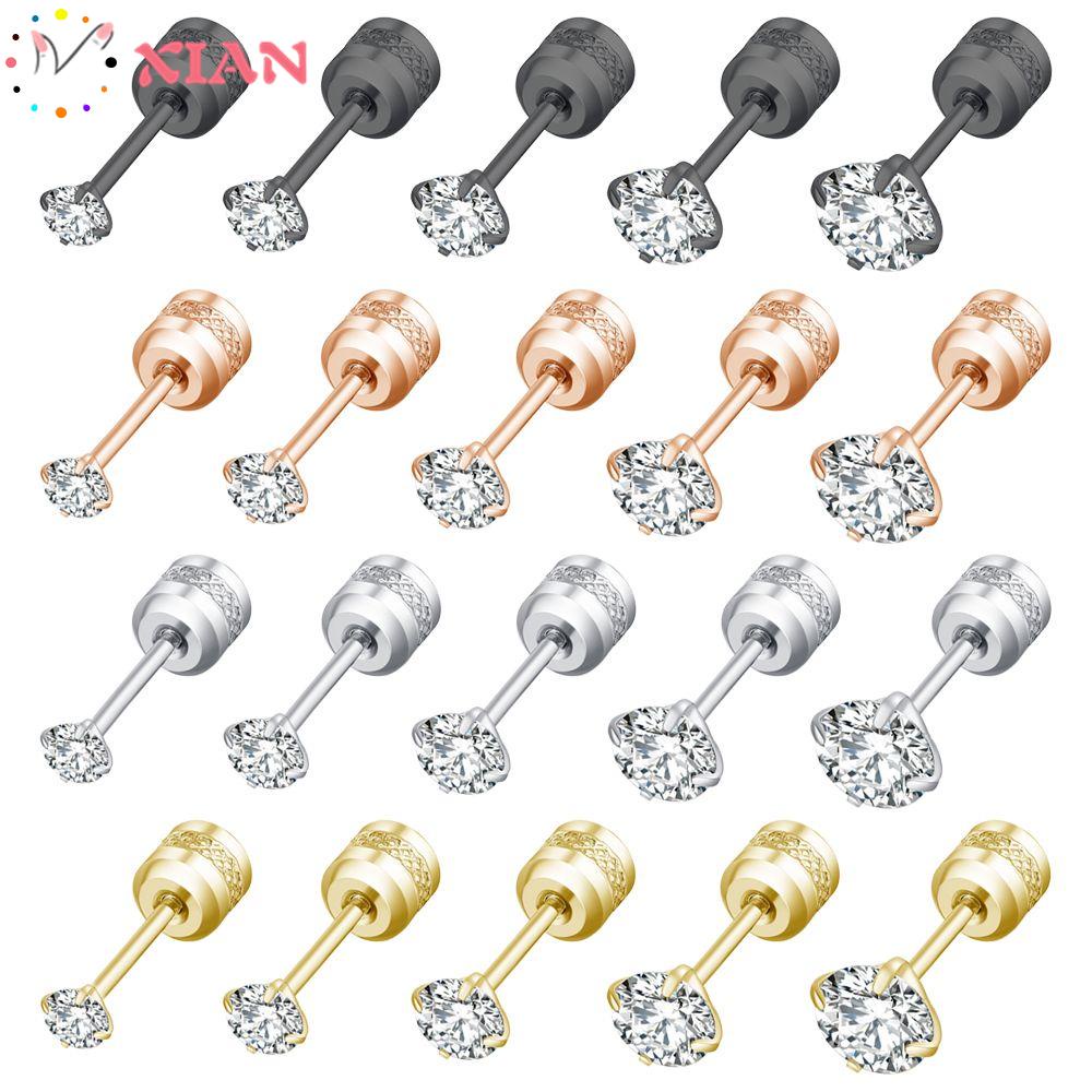 Khuyên tai bằng thép không gỉ chống dị ứng đính đá zirconia cỡ 2-6mm nhiều màu sắc tùy chọn cho nam và nữ