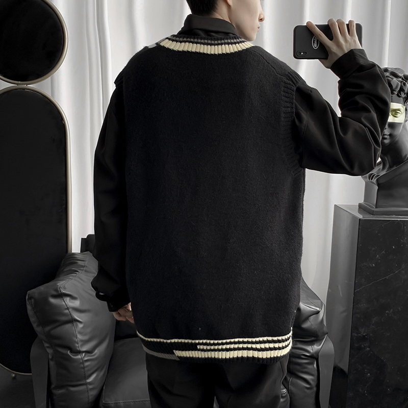 High knit sweater men Korean version of autumn and winter style ins port trend couple loose outside wearing V-neck sleeveless vest | BigBuy360 - bigbuy360.vn