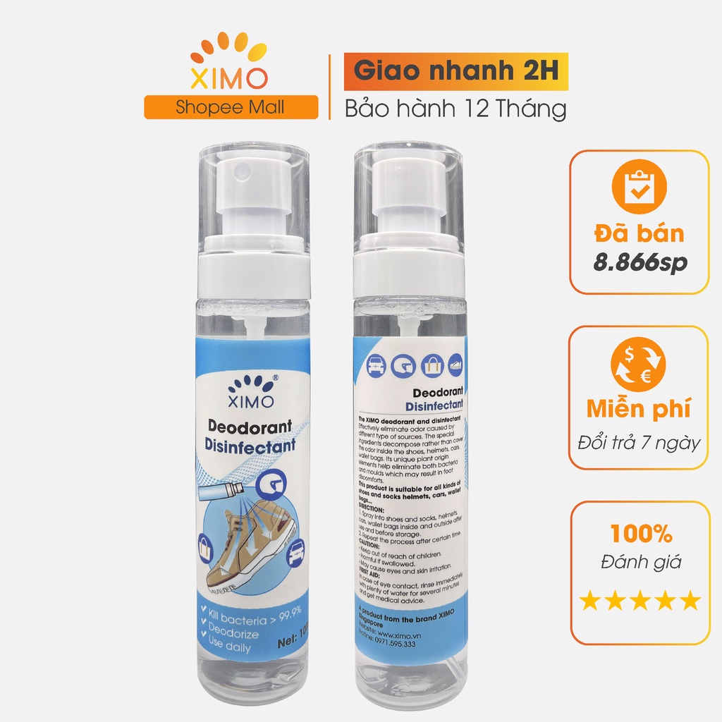 Bình xịt khử mùi Ximo Deodorant Lemon hương chanh đập tan mùi hôi trên Giày, Mũ, Túi Ví, Xe hơi (XXI14)