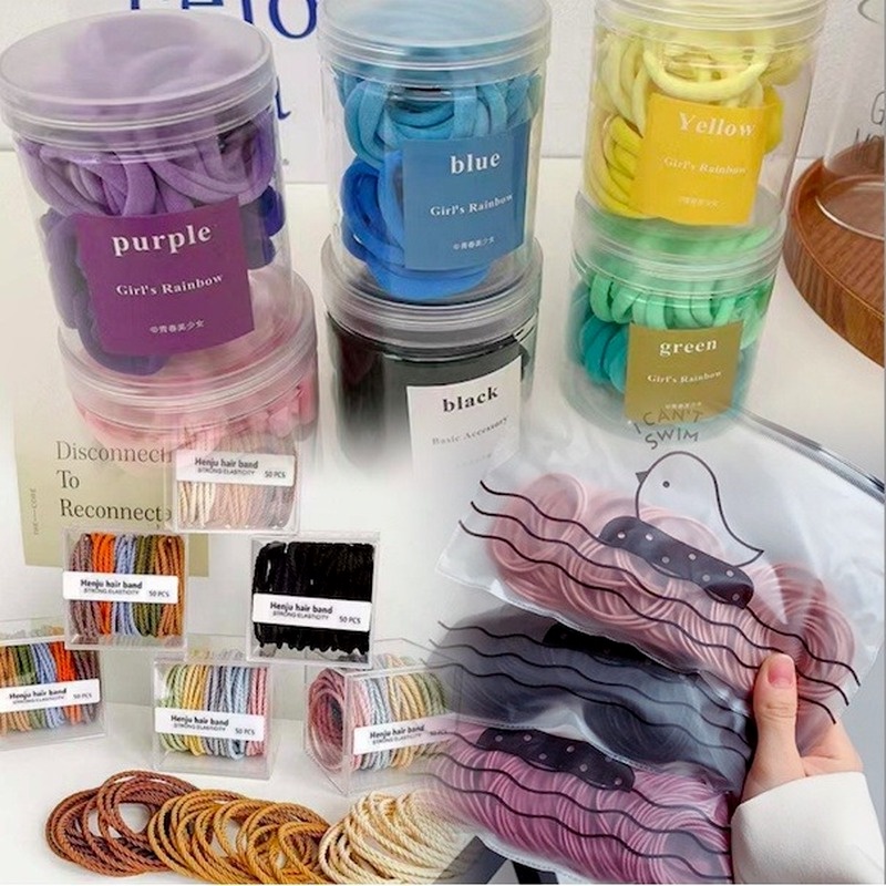 Set 100 Dây Buộc Tóc Co Giãn Nhiều Màu Sắc Phong Cách Hàn Quốc Cho Nữ