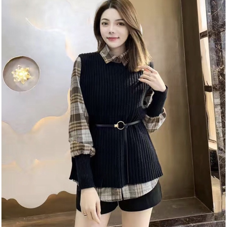 Set Sơ Mi Dạ Mỏng Kết Hợp Ghi Lê Len  - Cập Nhật Xu Hướng Thời Trang Nữ Thu Đông