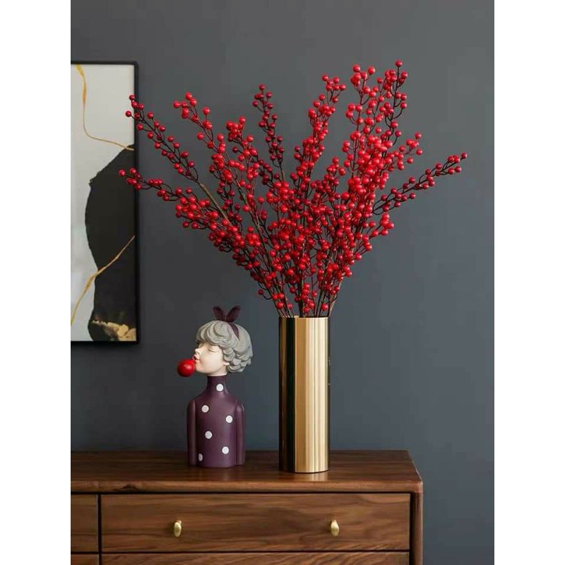 cành đào đông đỏ quả đỏ cherry quả lựu trang trí tết noel sang trọng lịch sự