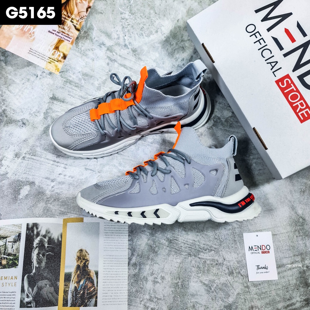 Giày Thể Thao Nam MENDO - Giày Sneaker Màu Đen - Xám, Giày Thể Thao Form Ôm Chân, Thoải Mái - G5160