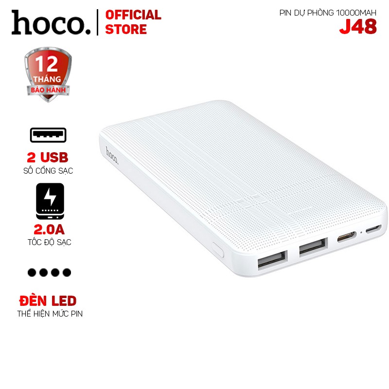 Pin sạc dự phòng Hoco J48 10000mah 2 cổng USB 2.0A có đèn led