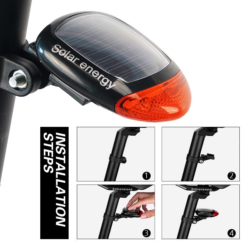 [3 Modes 2 LED Bicycle Solar Energy Tail Lights ] [ Bike Safety Warning Rear Taillight ] [MTB Road Mountain Cycling Lamp]