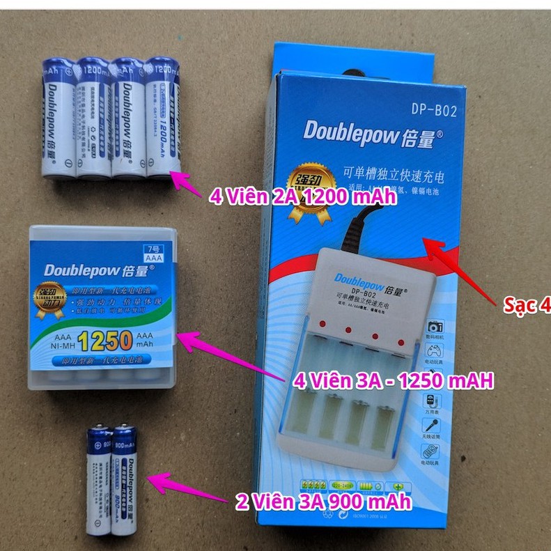 Vỉ 4 pin sạc AA (pin tiểu) 1200 mAh Doublepow (dung lượng thật)