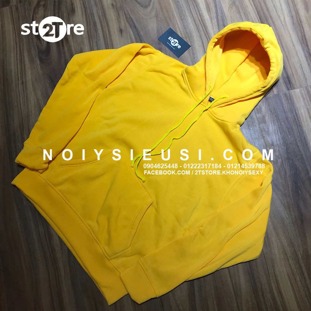 Áo hoodie unisex 2T Store H16 màu vàng hoa Mai - Áo khoác nỉ chui đầu nón 2 lớp dày dặn chất lượng đẹp