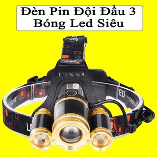 Đèn pin đội đầu 3 bóng led siêu sáng high power headlamp t6, sạc pin siêu tiện dụng