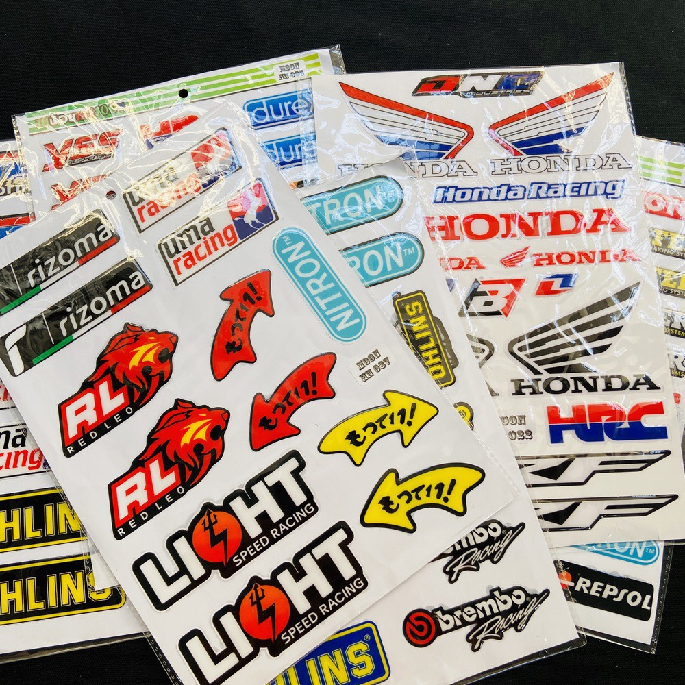 TẤM TEM DẬP NỔI NHIỀU LOGO CÁC HÃNG XE MẪU MARQUEZ 93, SHOEI, HONDA TRANG TRÍ XE SIÊU CHẤT