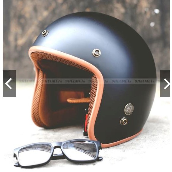 Mũ nón bảo hiểm 3/4 Màu Đen Nâu có kèm Kính UV400