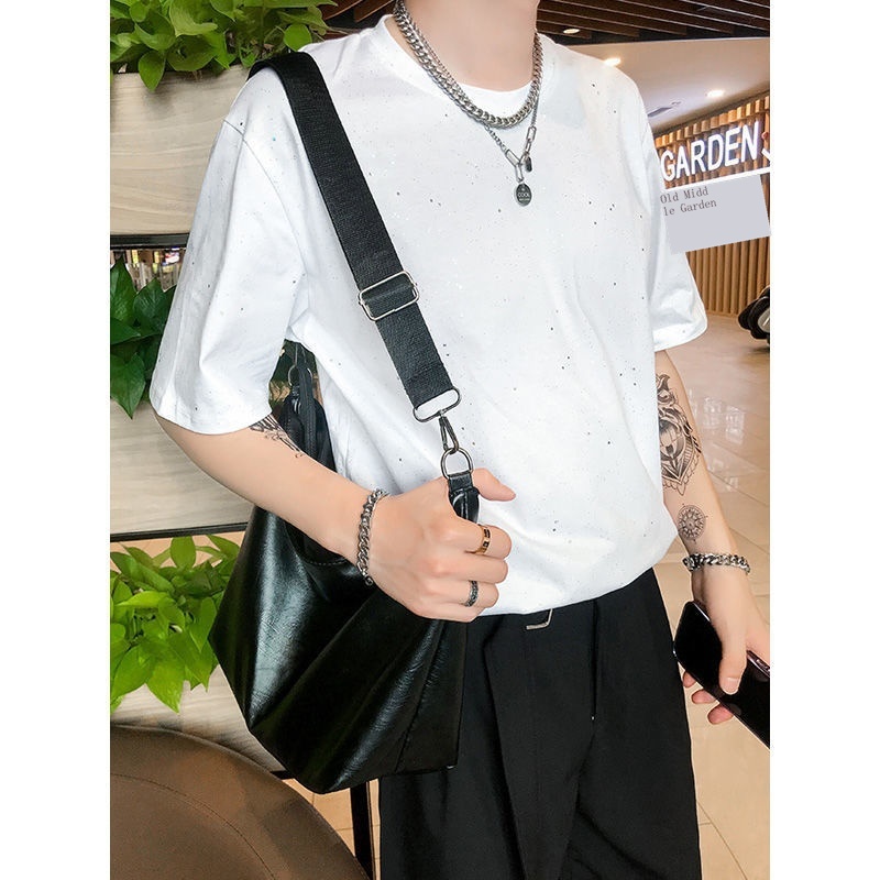 Áo Thun Tay Ngắn Đính Kim Sa Lấp Lánh Thời Trang Hàn Quốc Cho Nam