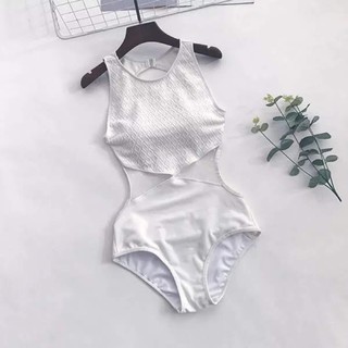 Bikini liền thân eo lưới màu trắng