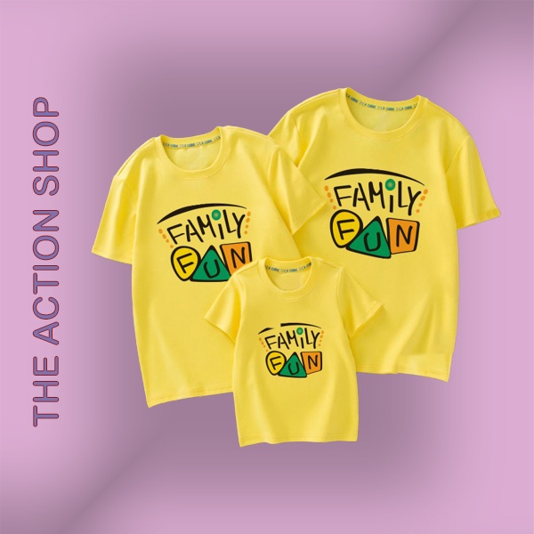 Áo gia đình 3/4/5 người giá rẻ Thun cotton dày dặn Màu vàng GD0011V Bin Action