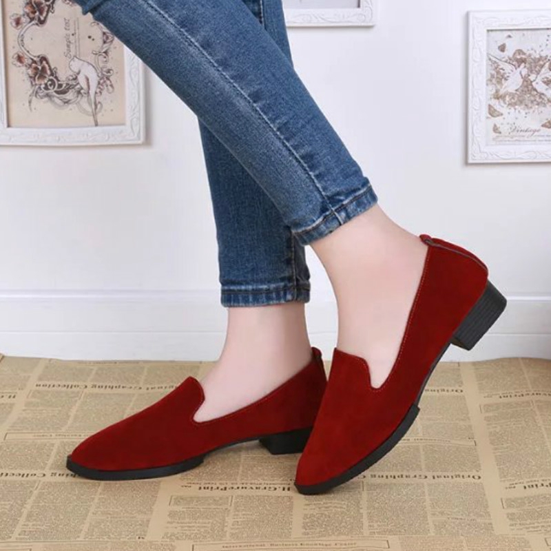 Giày Lười Da Lộn Gót Thấp Mũi Tròn Thời Trang Cho Nữ | BigBuy360 - bigbuy360.vn