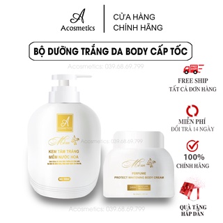 Combo Kem tắm trắng mềm nước hoa 150ml + Kem Body Mềm 250g - Dưỡng da trắng sáng, Bật Tone tự nhiên, Bổ sung collagen